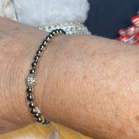 DAINTY MARS STRETCH SILVER METAL BEADED WITH SPARKLING BALL CIRCLE - Picture 6 of 7